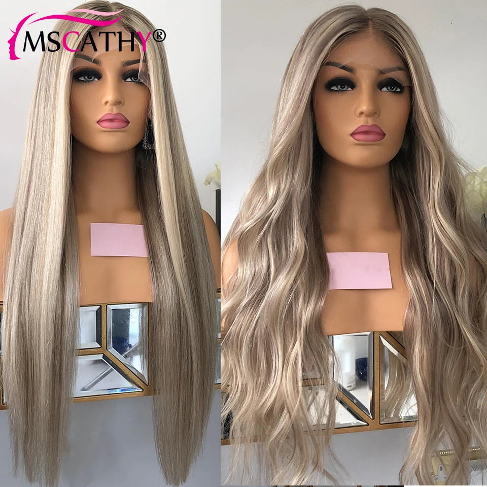 Ash Blonde Colored Lace Frontal Wig Preplucked 13x6 Straight Highlight Human Hair Wig HD Transparent Lace Frontal Wigs For Women