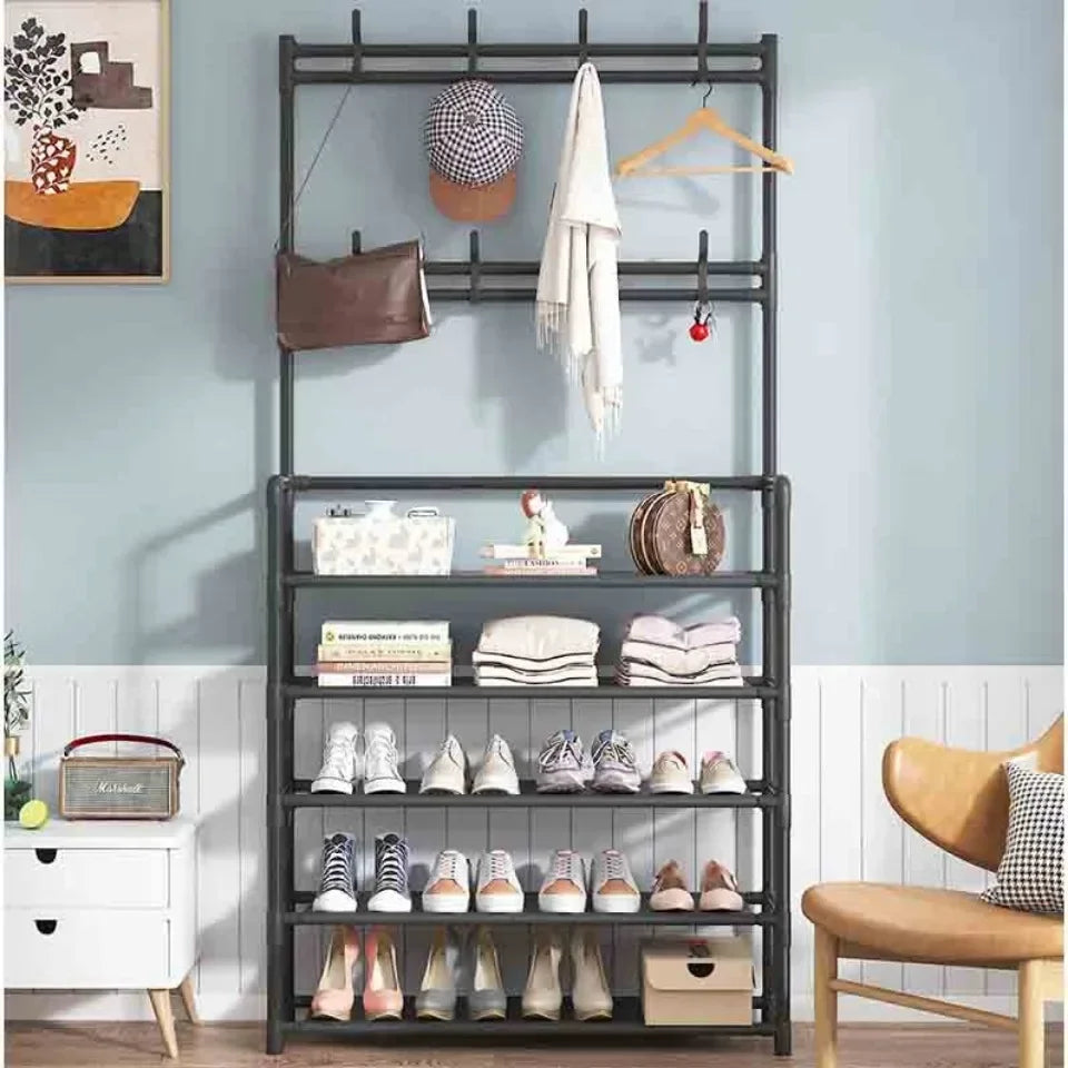 DIY Multi-Layer Shoe Rack Coat Rack Storage Doorway Shoe Shelf Clothes Hanger Clothing Drying Home Dorm Balcony Hall Furniture