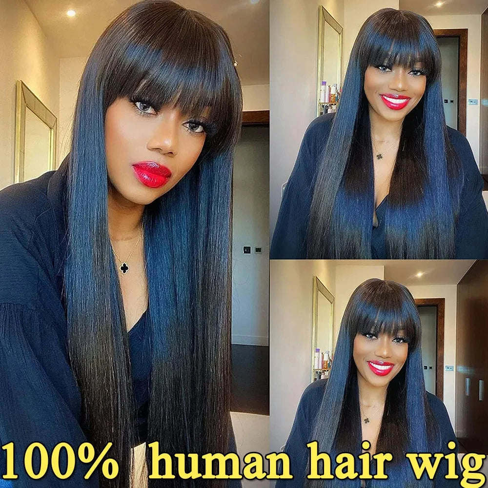 30 Inch 3X1 Middle Part Lace Human Hair Wig With Bangs For Women Straight Brazilian Wigs On Sale Cheap Fringe Short Bob Wigs