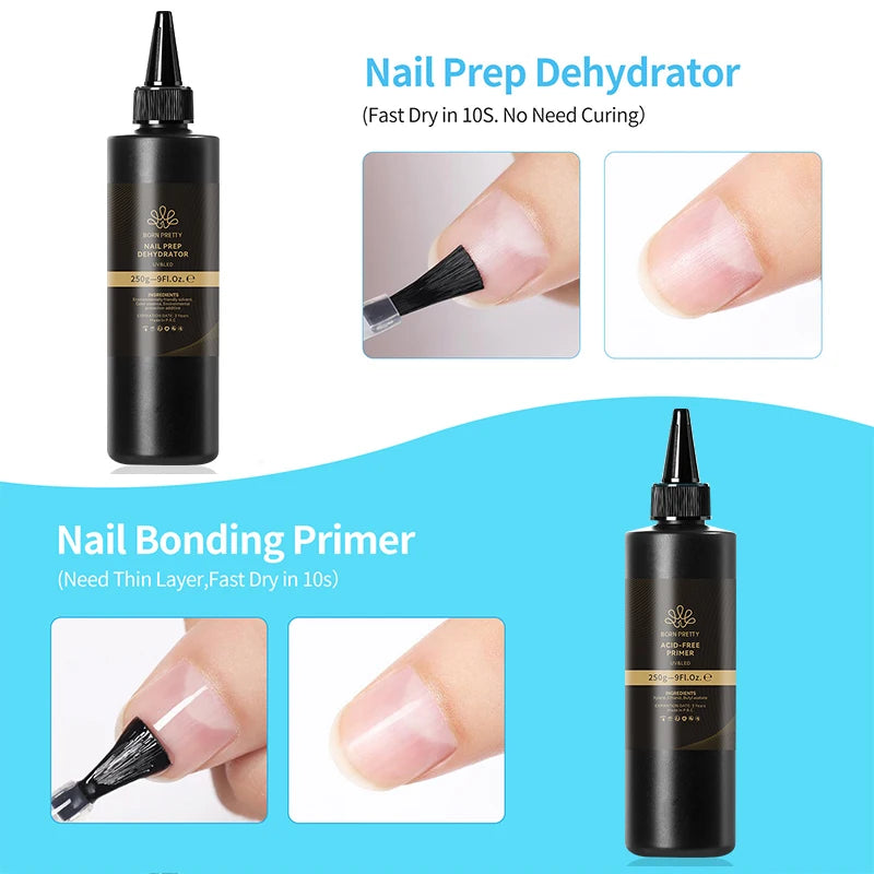 BORN PRETTY 250g Natural Nail Prep Dehydrator and No Acid Nail-Primer for Acrylic and Gel Nail Polish Profession Nail Supplier