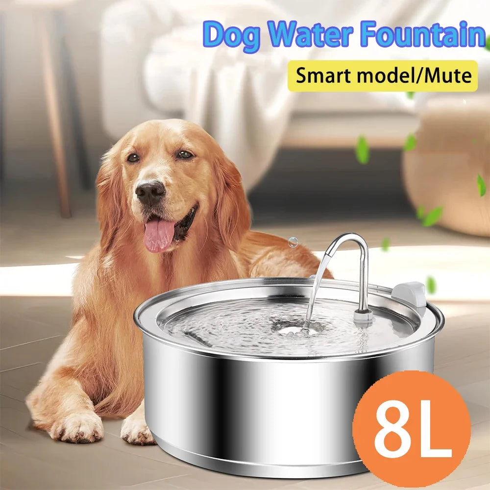 8L Dog water fountain Stainless Steel water dispenser for dogs cats smart Pet water Dispenser for Large Dogs Cat with Sensor