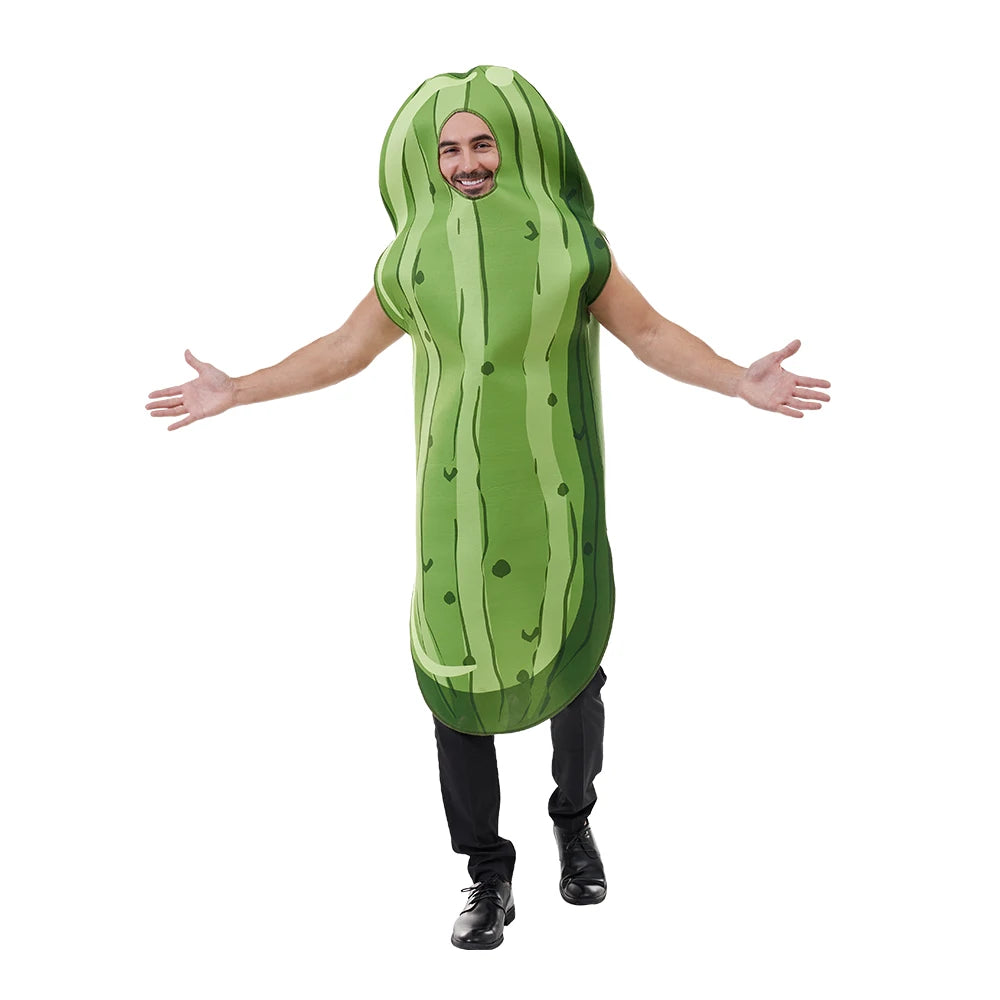 Funny Green Cucumbers Vegetable Halloween Pickle Costume Easy Pull On Costume for Men Carnival Easter Purim Fancy Dress