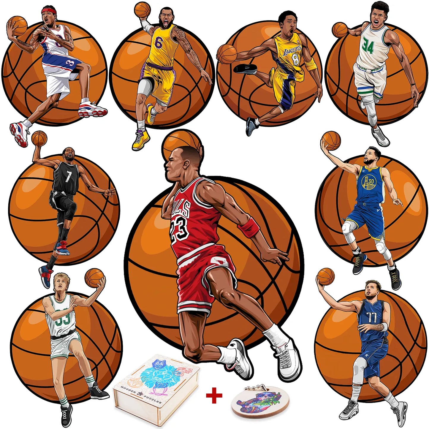 3D Wooden Jigsaw Sports All-Star Puzzle Basketball Rugby baseball Golf Star Puzzle Educational DIY Birthday Gift for Kids Adults