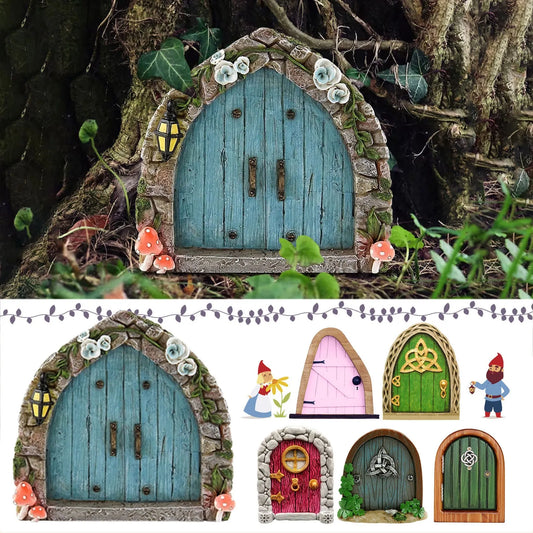 Home Creative Yard Art Mini Arch Cute Fairy Gnome Window Door Mouse Hole Miniature Wood Outdoor Garden Sculpture Elf Craft Decor