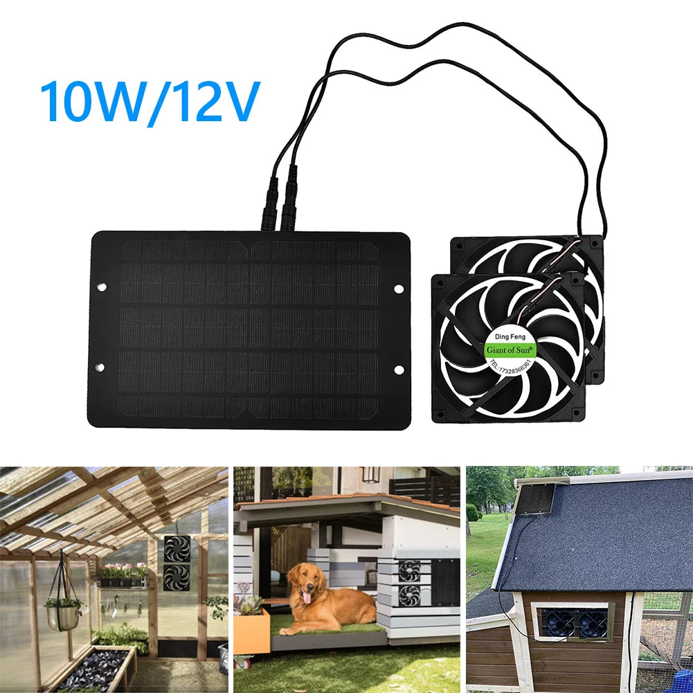 10W 12V Solar Powered Panel Kit Solar Panel Kit Solar Panel & High Speed Ventilation Vent Fan for Chicken Coop Shed Pet House