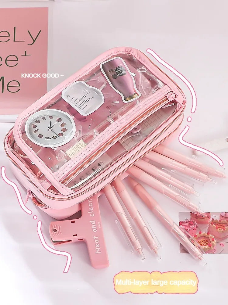 Transparent Pencil Case Lnstagram Style Niche Powerful Stationery Box Good Quality for Elementary School Students