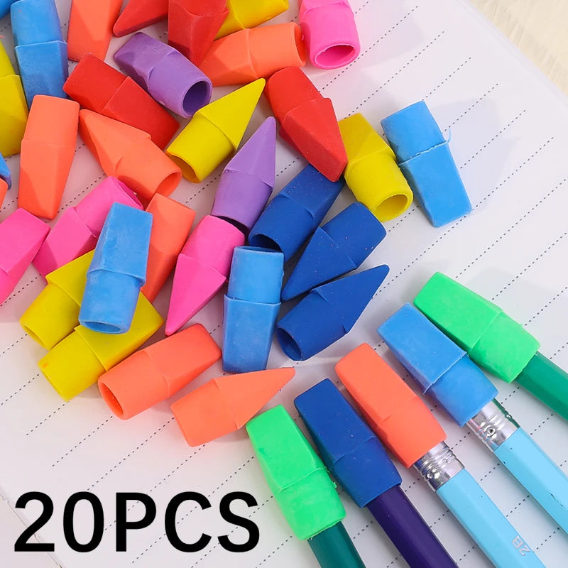 1-20Pcs Pencil Top Eraser Tips Sleeve Arrowhead Assorted Color Pencil Eraser Toppers Children Student Stationery School Supplies