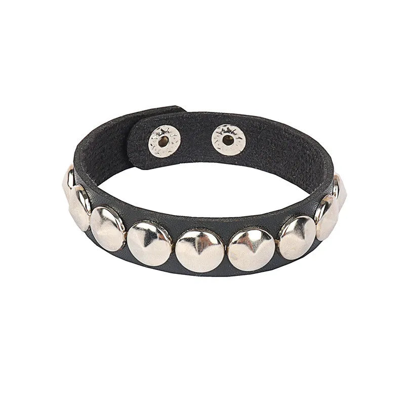 Punk Unique Row Spikes Rivet Stud Wide Cuff Leather Bracelet Punk Gothic Rock Unisex Bangle Bracelet Men Jewelry