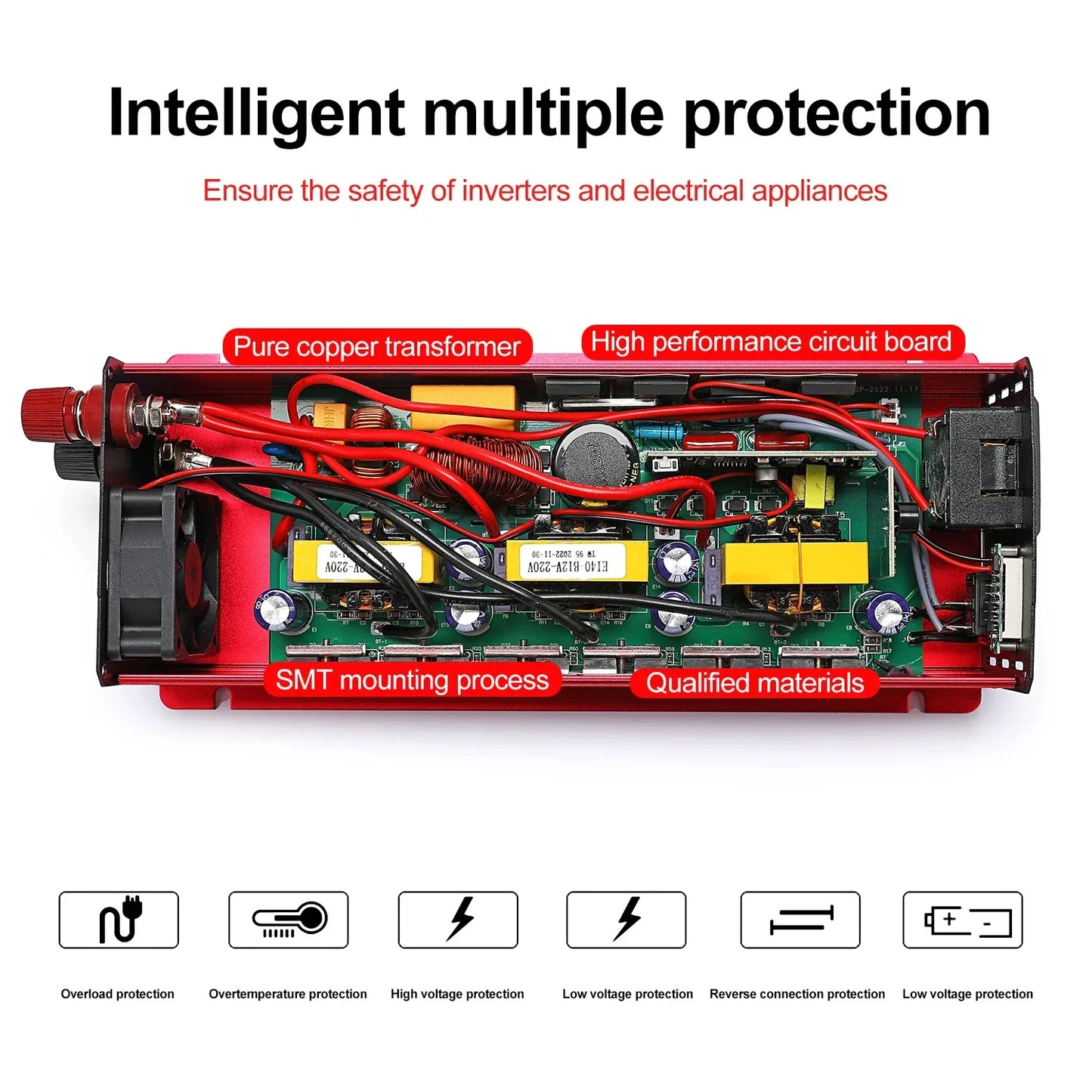 NEW Pure Sine Wave Inverter 1000W 2000W 2200W 3000W DC 12V 24V To AC 220V 110V  Voltage 50/60HZ Solar Car Inverters