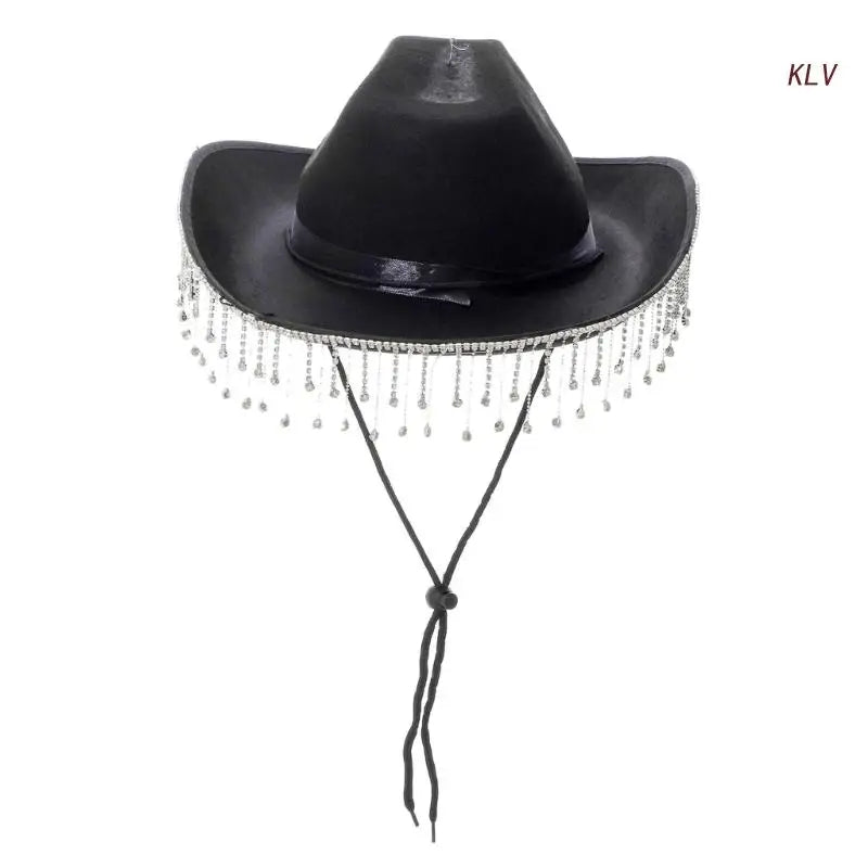 Bride Cowgirl Hat for Adult Wedding Cowboy Hats with Rhinestones Fit Most Women for Theme Party Black White Pink