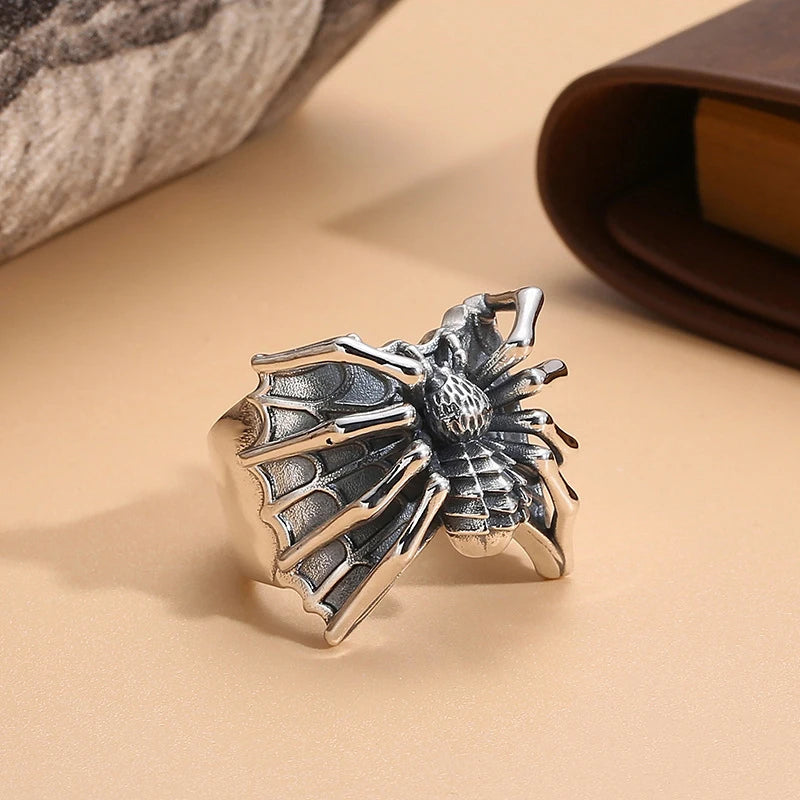 Fashion Vintage Domineering Gothic Spider Animal Ring For Men Antique Wide Opening Adjustable Ring Punk Jewelry Party Gift