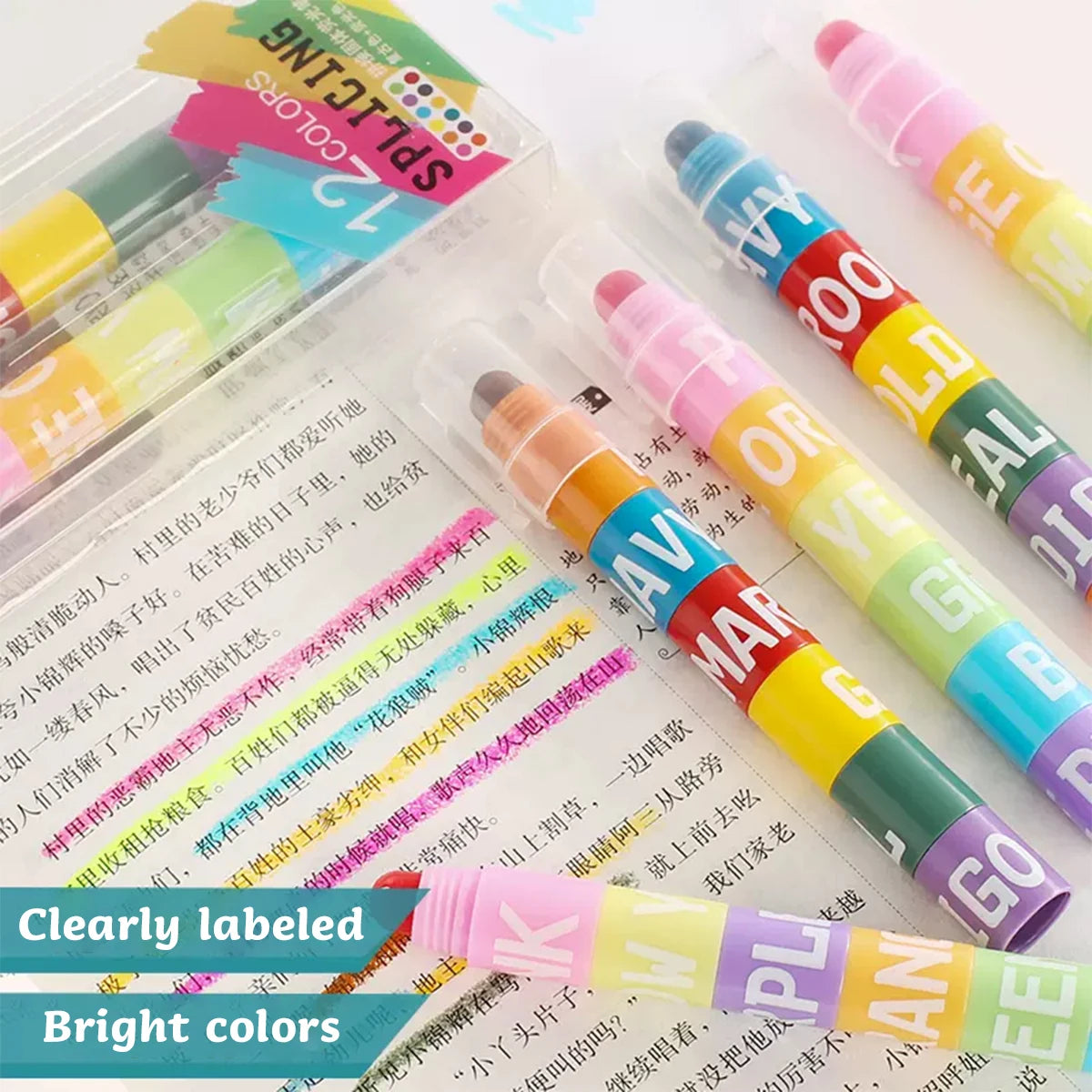 12 Color Splicing Solid Highlighter Multi-color Pen Graffiti Pen Key Line Marker Pen School Office Supplies Stationery