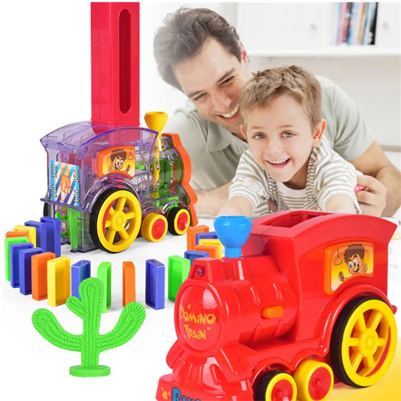 Domino Train Toy Set Rally Electric Train Model Colorful Domino Game Building Blocks Car Truck Vehicle Stacking Kids Gift