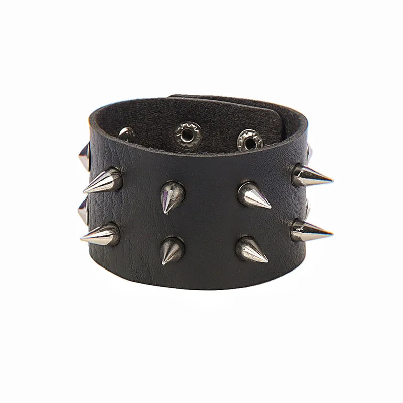 New Black Goth Bracelets For Women Punk Boho Emo Spike Rivets Leather Charm Bracelet Cuff Bangles Festival Jewelry Party Gifts