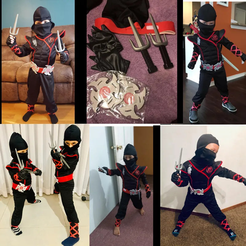 Ninja Costume Boy Halloween Kids Costume Boy Ninja Muscle Costume with Ninja Foam Accessories Best Children Gift