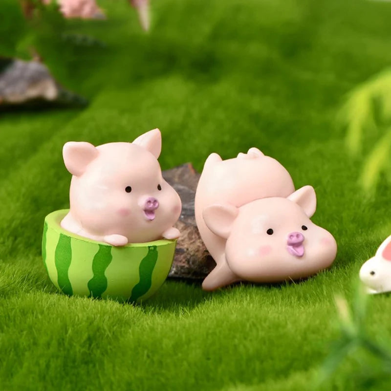 Mini Cute Pig Figurine Animal Model Moss Micro Landscape Home Decor Miniature Fairy Garden Decoration Accessories