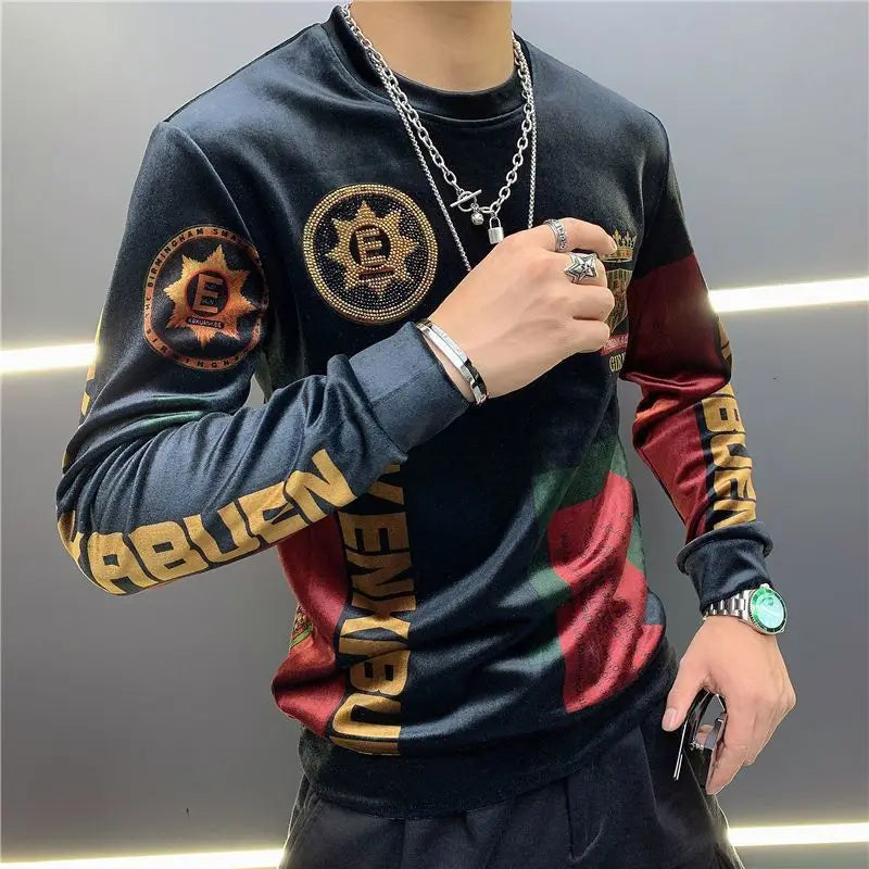 Stylish Youthful Vitality Letter T-shirts Spring Autumn Round Neck Men's Clothing Long Sleeve Casual Spliced Printed Pullovers