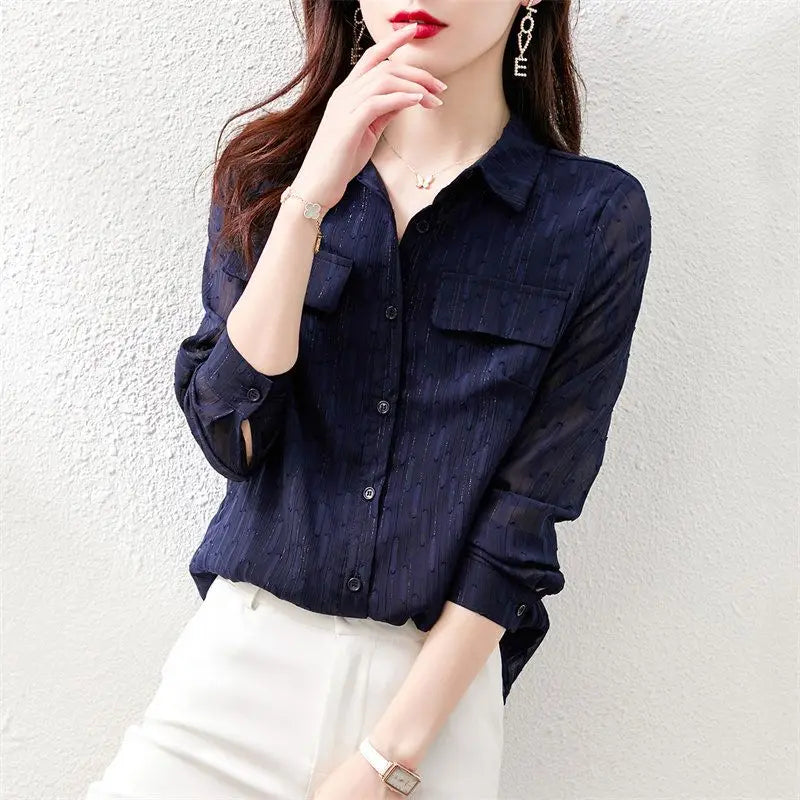 High-end Stylish Temperament Long Sleeved Shirt for Women's Spring Autumn Western Style Reducing Beautiful Shirt Casual Chic Top