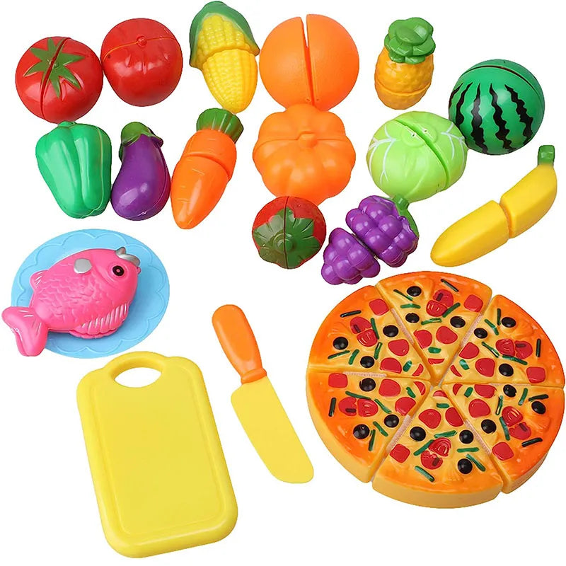 Children Pretend Play Food Toys for Kids Kitchen Set Playset Cut Food Fruits Vegetables Toys Christmas Birthday Gift for Toddler