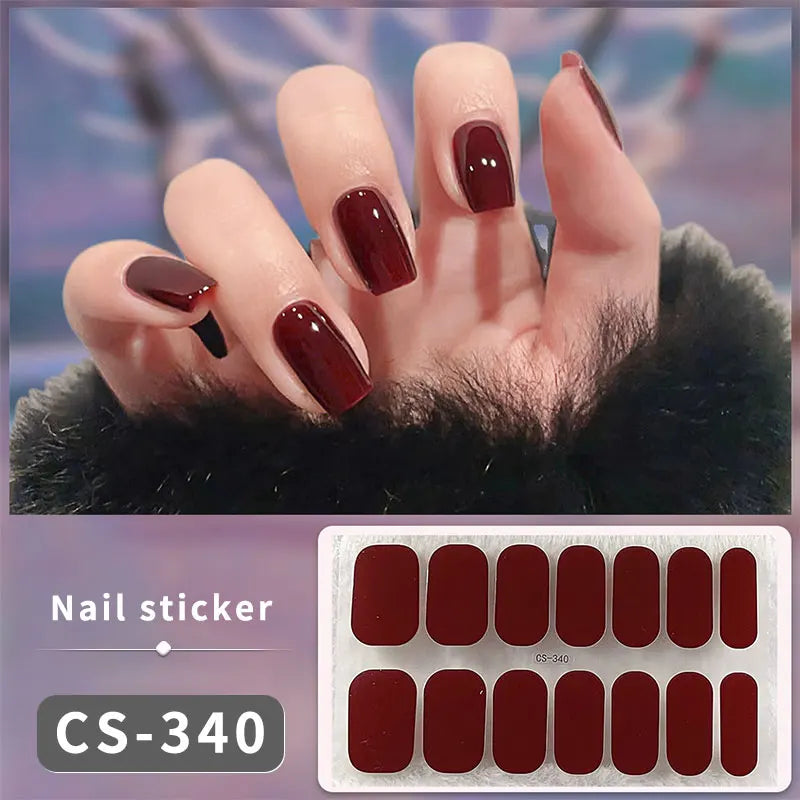 14/16Tips Fashion Gradient Nail Sticker Nail Art Stickers Self-Adhesive Simple Full Nail Wraps French DIY NAil Art Making