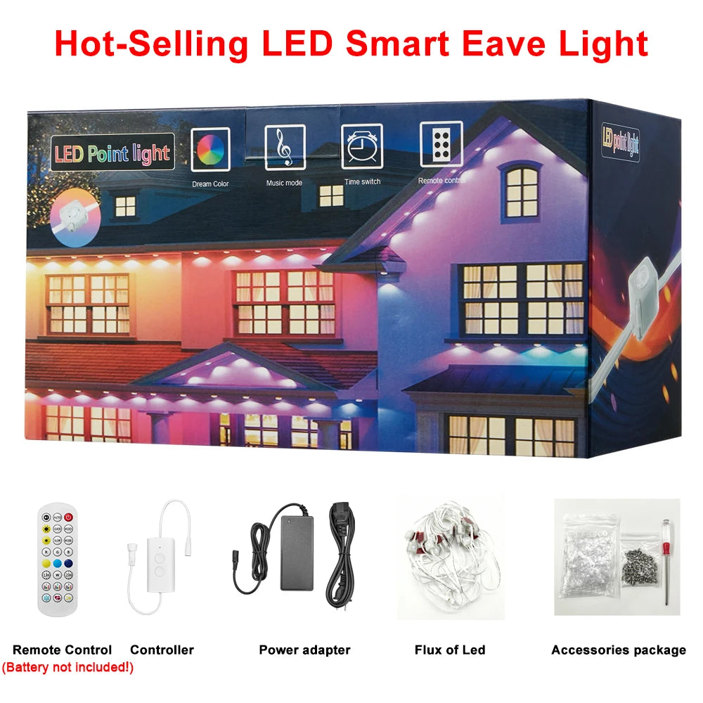 30M Smart Eaves Light Permanent LED Strip Lights Outdoor WIFI RGBIC Lamp w/Remote for House Party Christmas Holiday Decor Lights