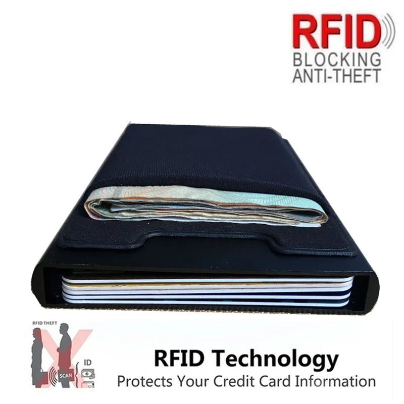 2023 New Rfid Smart Wallet Card Holder Metal Thin Slim Men Women Wallets Pop Up Minimalist Wallet Small Black Purse Metal Vallet