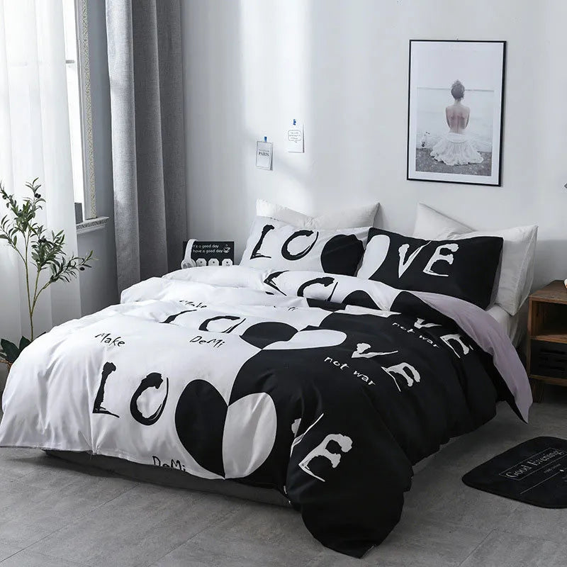 Bedding Duvet Cover Set With Love Heart Comforter Quilt And Pillow Case Twin/Queen/King Size Bedclothes Home Hotel Use