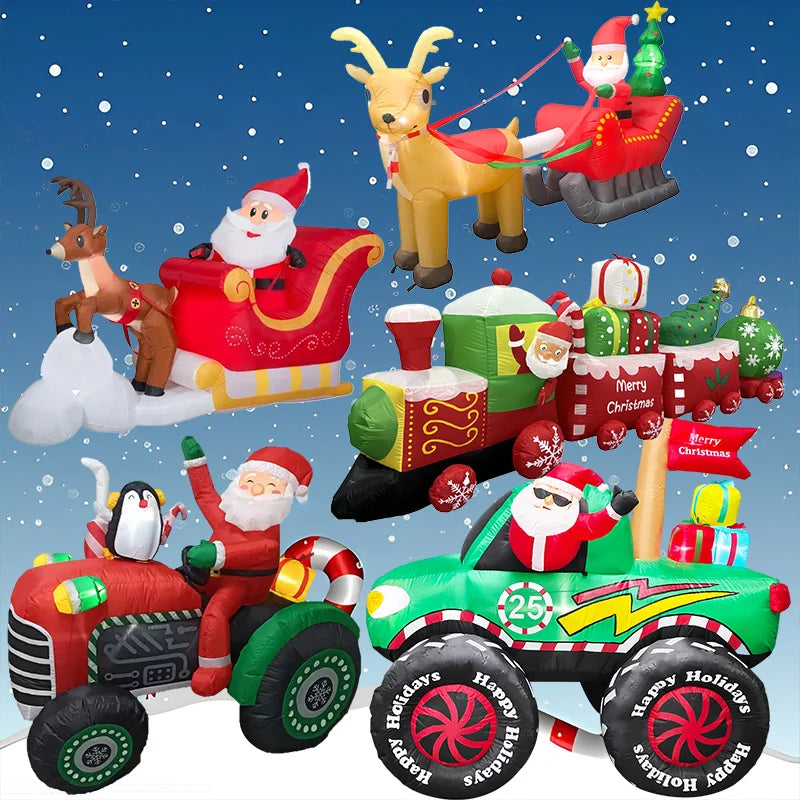 Outdoor Christmas Decorations Inflatable Toys Model Santa Vehicles Built-in LEDs Party New Year Ornament Xmas Garden Decor Props
