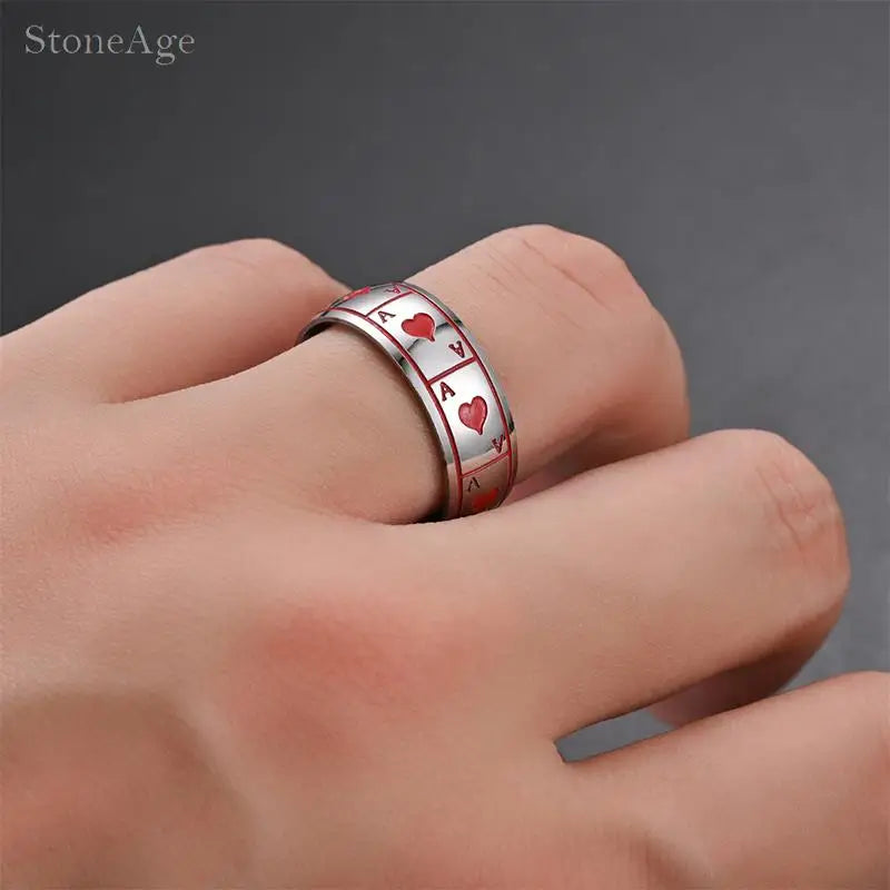 Punk Titanium Steel Couple Rings For Men Women Poker Ace Of Spades Oil Drop Rock Hiphop Fashion Jewelry Wholesale Dropshipping