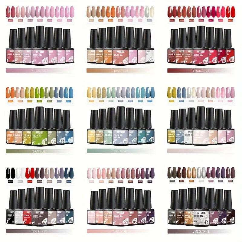 Mtssii 7pcs/set Gel Nail Polish Set For All Season Nail Art Semi-permanent nail polish Soak Off UV/LED Gel Polish nail supplies