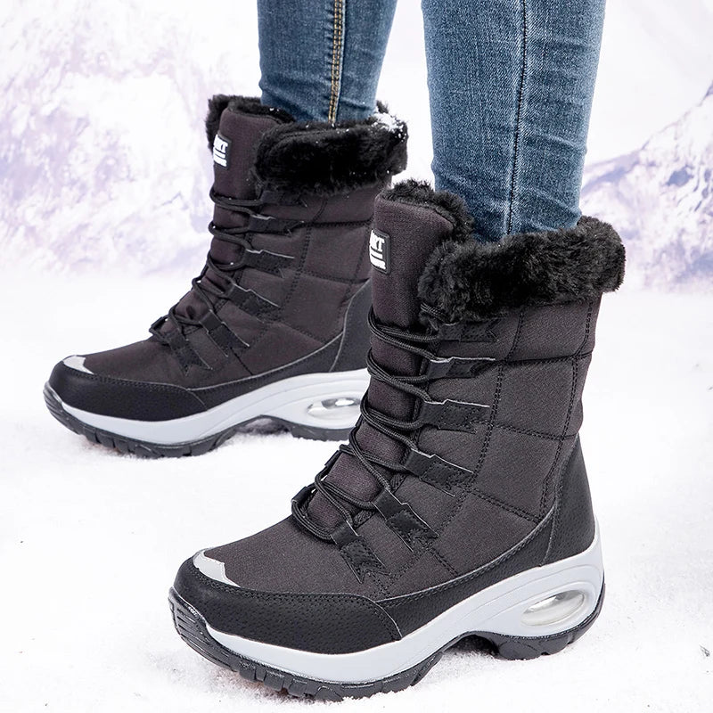 Winter Women's Plush Fashion Cotton Shoes Large Platform Anti Slip Snow Boots Outdoor Work High Quality Comfortable Calf Boots