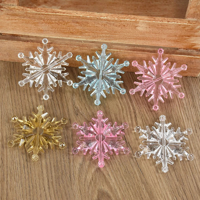 10pcs Crystal Snowflake Christmas Ornament Acrylic Transparent Snowflake Pendant New Year Party DIY Xmas Tree Hanging Decoration