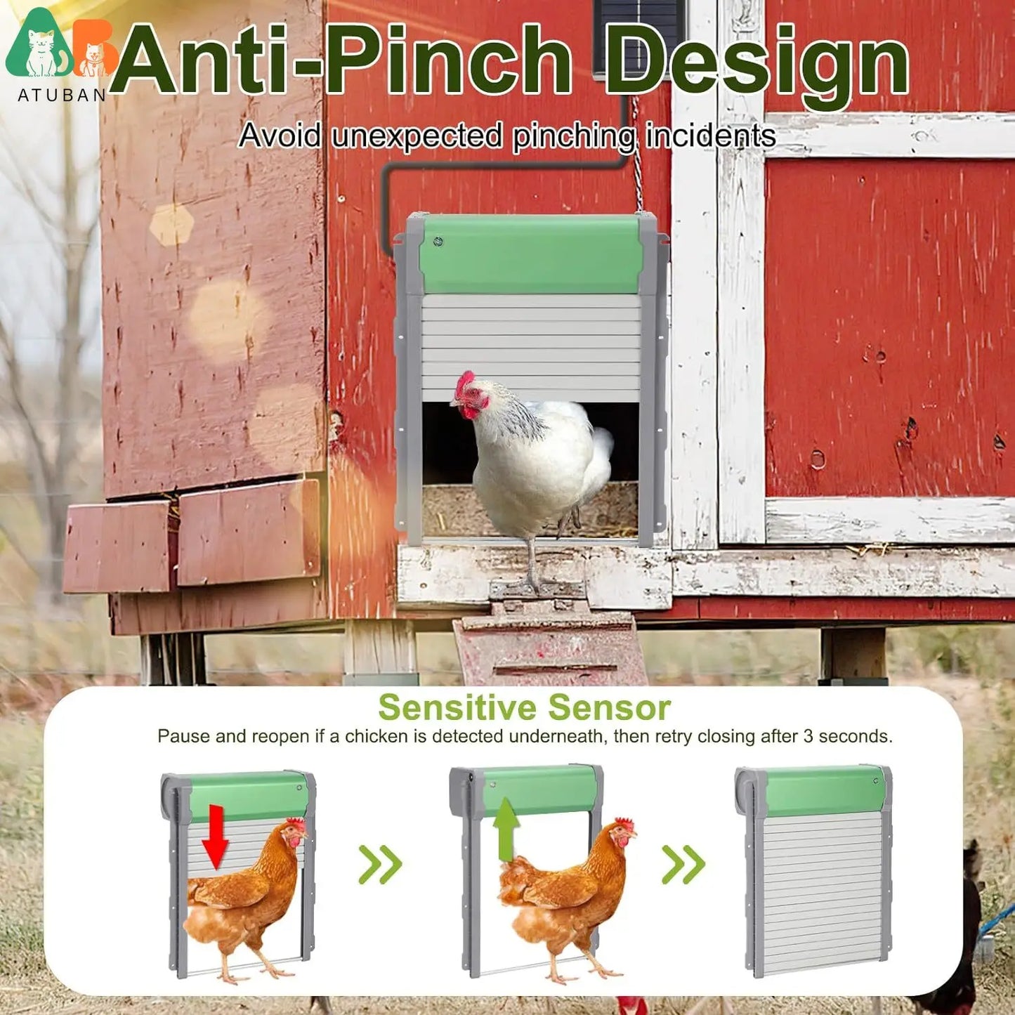 Automatic Chicken Coop Door Solar Power, Aluminum Chicken Coop Door,Auto Chicken Door with Timer,Light Sensor and Remote Control