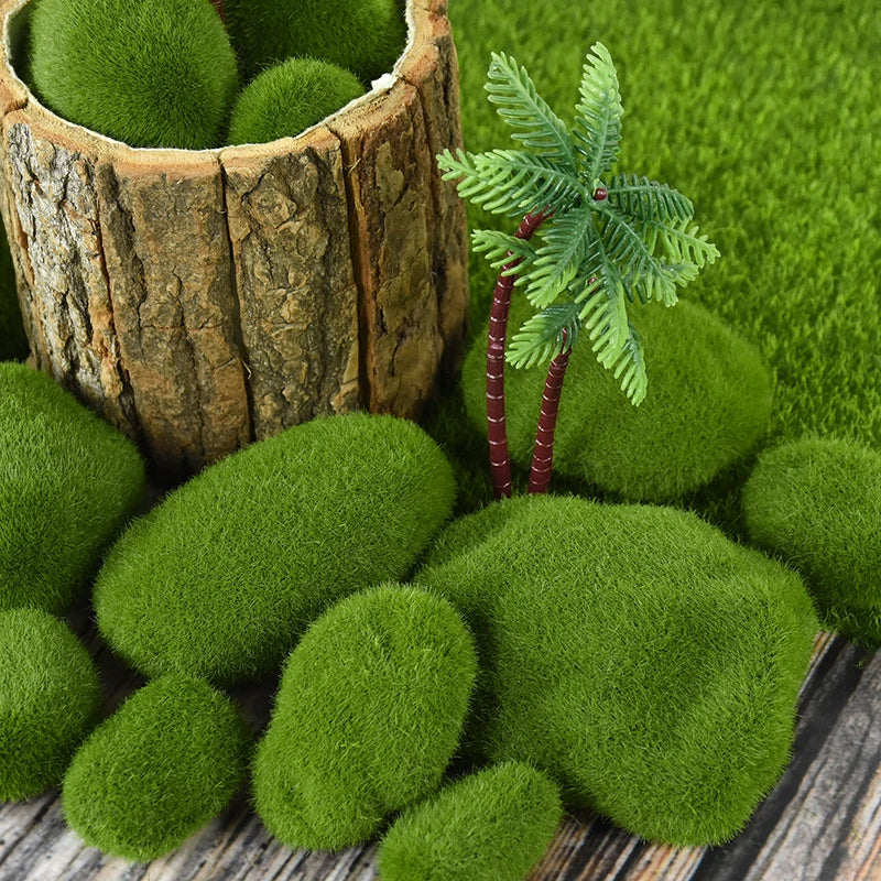 10pcs Artificial Moss Rocks Foam Stones Faux Green Moss Covered Stones Fake Moss Balls Home Garden Landscape Decoration Ornament