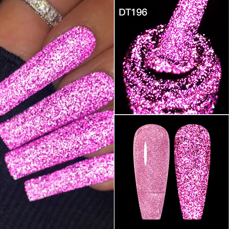 MEET ACROSS Sparkling Rose Pink Reflective Glitter Gel Nail Polish 7ML Nail Gel Manicure Semi Permanent UV LED Varnish Nail Art