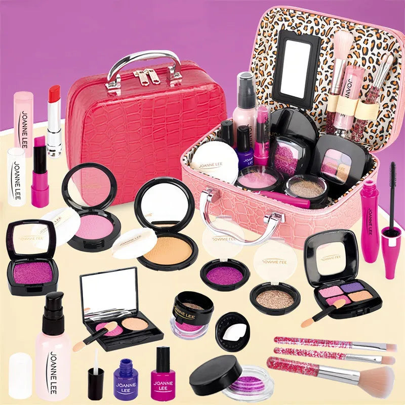 Kids Pretend Play Makeup Set Fake Make Up Kit with Cosmetic Bag for Little Girls Birthday Gift Children's Play Cosmetics Toys