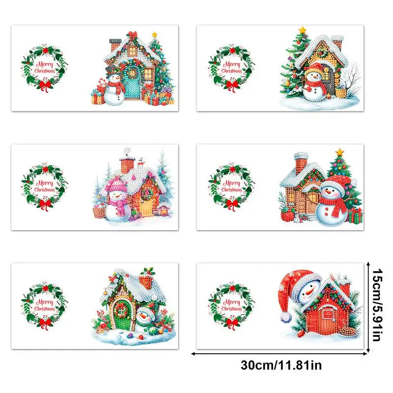 Snowman Christmas Cards 6X Make Rhinestone Painting Blessing Cards with Envelopes Christmas Rhinestone Art Painting Greeting
