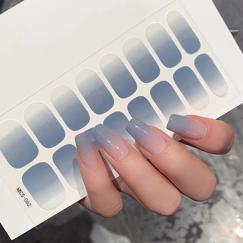 14/16Tips Fashion Gradient Nail Sticker Nail Art Stickers Self-Adhesive Simple Full Nail Wraps French DIY NAil Art Making