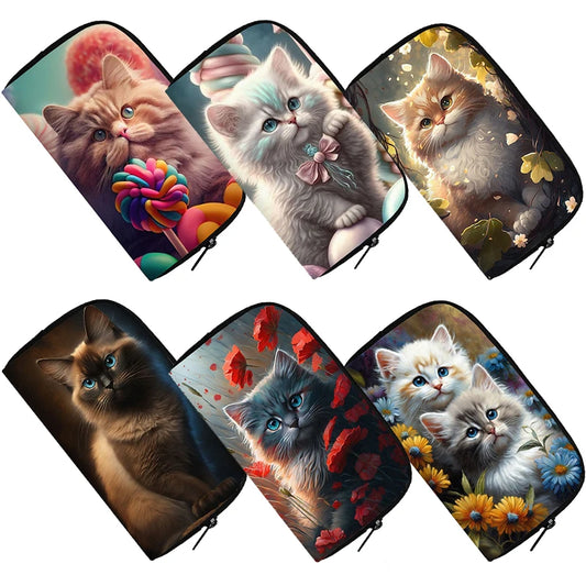 Kawaii Kitten Print Wallet Women Felinae Scottish British Cat Purses ID Credit Card Holder Cute Money Bag Long Clutch Bags Gift