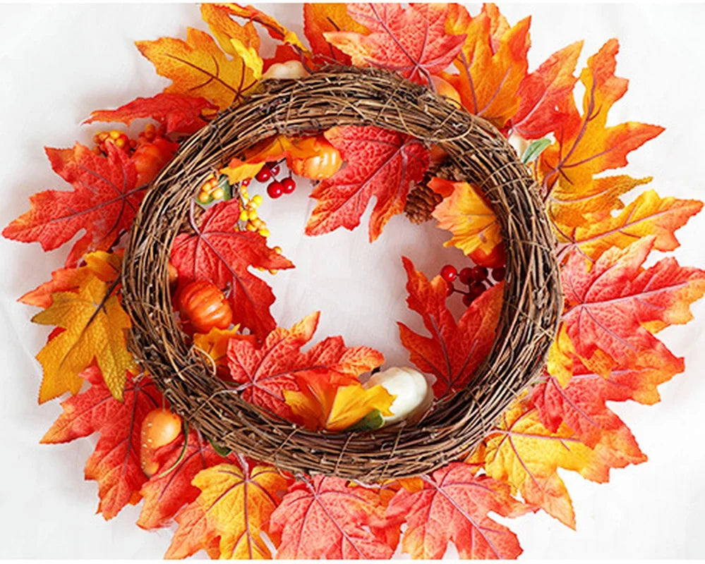 45cm Fall Wreaths Pumpkin Berry Maple Leaf Artificial Wreath Harvest Autumn Front Door Wreath Christmas Halloween Home Decor