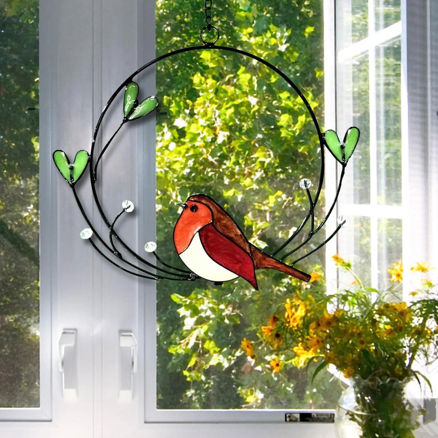 Metal Bird Garden Wall Decor Stained Glass Outdoor Fence Art Patio Sculptures Hanging Decorations For Yard Porch Living Room