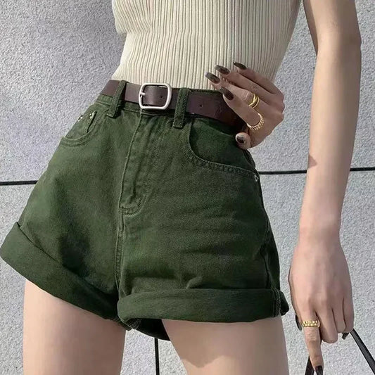 Green Denim Shorts Women's High Waisted Loose Shorts Summer Sexy A-line Casual Shorts Wide Leg Jean Shorts y2k Clothes For Women