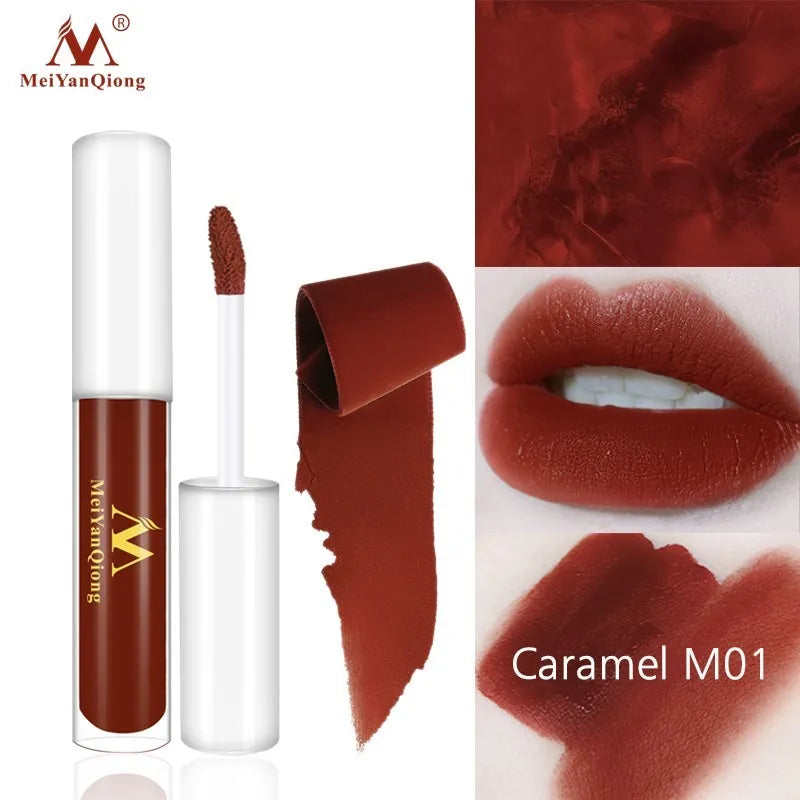 MeiYanQiong Lipgloss Matte  Lip Gloss Velvety Lipstick Liquid Matte Waterproof Lip Tint Full & rich Sexy Lip Makeup Cosmetic