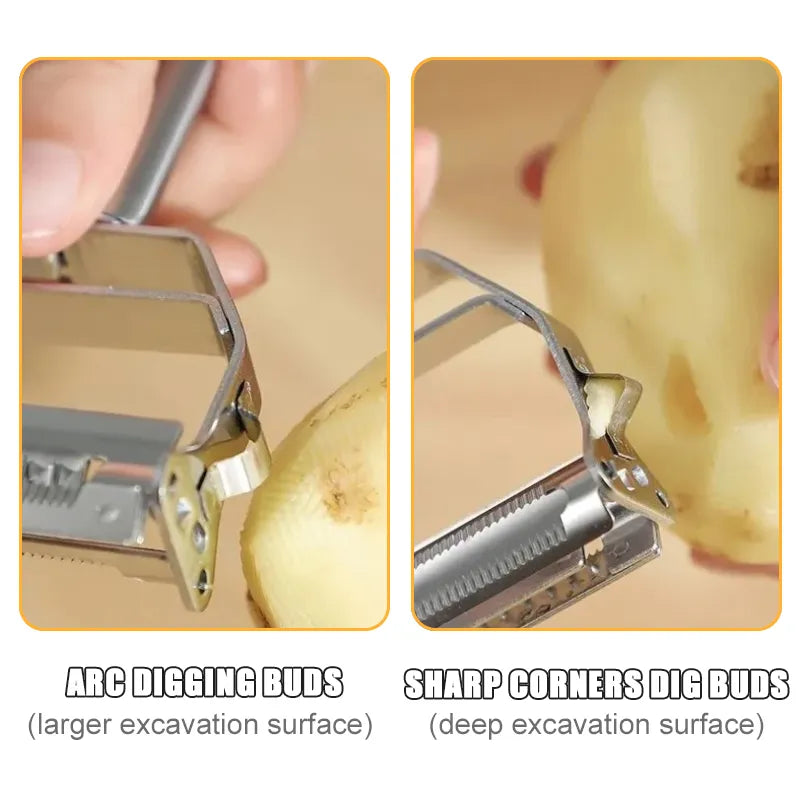 4in1 Vegetable Peeler Stainless Steel Melon Planer Multiple-Function Double-Head Peeler Household Kitchen Cucumber Slicer Tool