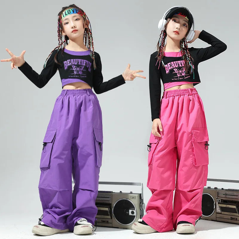 Kids Hip Hop Dancing Costumes for Girls Ballroom Shirt Pants Jazz Dance Stage Wear Outfits Child Dancewear Performance Suits