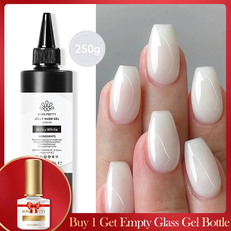 BORN PRETTY Clear 225g Jelly Extension Nail Gel Polish Milky White Camouflage Hard Gel Acrylic Nail Art Vernis Semi Permanent