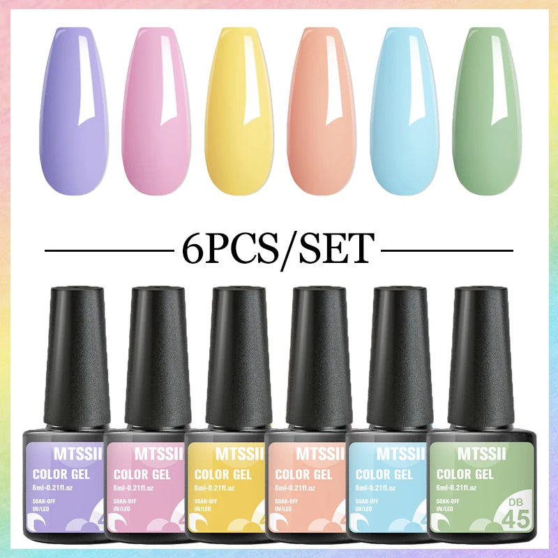 6PCS/SET Color Nail Gel Polish Set Kits  Base Top Coat  Varnish Soak Off UV Gel LED Semi Permanent All For Manicure Nail Art