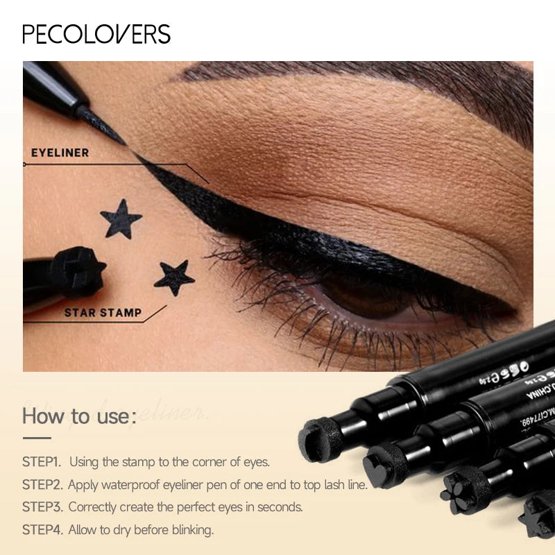 2 IN 1 Eyeliner Pen Star Moon Stamp Long-Lasting Waterproof Black Liquid Eye Liner Pencil Eyes Makeup Cosmetic