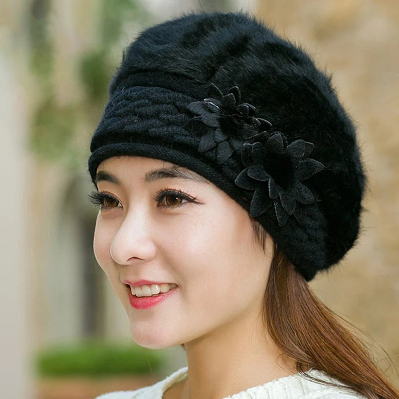 New Arrival Hats Elegant Women Knitted Hats Rabbit Fur Cap Autumn Winter Female Fashion Skullies Beret Hat