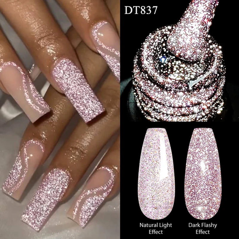 MEET ACROSS Sparkling Rose Pink Reflective Glitter Gel Nail Polish 7ML Nail Gel Manicure Semi Permanent UV LED Varnish Nail Art